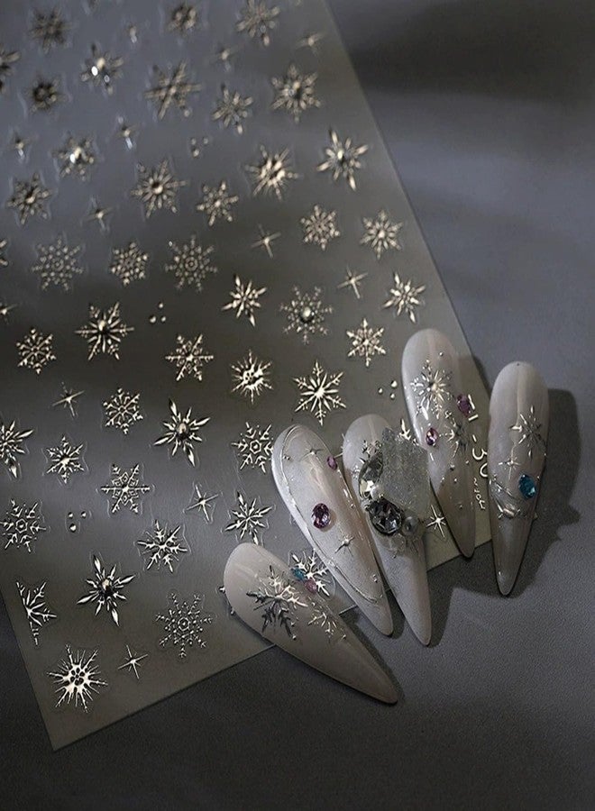 SPLOCUDU Snowflake Nail Art Stickers Decals Christmas Snowflake Nail Stickers with Rhinestone Silver Winter Snowflakes 5D Embossed Self-Adhesive Nail Decals Xmas Nail Art Decoration Supplies for Women - Image 1